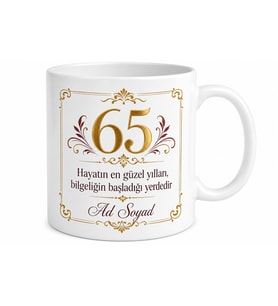 İsimli Kupa 65 Yaş Doğum Günü Baskılı Hediye Bardak Özel Tasarım
