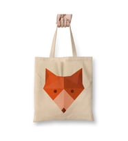 Geometric Animal Fox Head Tilki Beyaz Bez Çanta Uzun Saplı Alışveriş Çantası Plaj Çantası