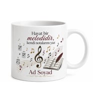 Müzik Notaları Sol Anahtarı Akor Tablosu Melodik Sesler Baskılı Porselen Kupa Hediye Bardak