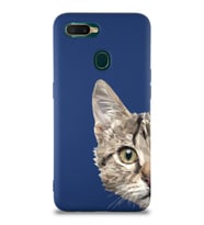 Oppo AX7 Uyumlu Lansman Kılıf Catface Tasarımlı İçi Kadife Kapak-Lacivert (Şeffaf)
