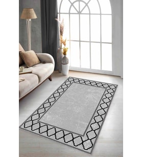 Gri Çerçeveli Kaymaz Tabanlı Makinede Yıkanabilir Halı MK79 - 100 x 160 cm