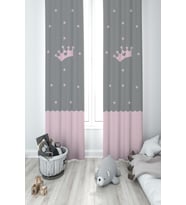 MEKTA HOME BEBEK VE ÇOCUK ODASI Taç Yıldız Desenli Çerçeveli 2 Kanat Fon Perde