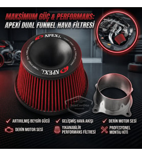 Apexi Universal Performans ve Ses Arttırıcı Aparatlı Açık Hava Filtresi Seti +6 Hp Kırmızı 76 mm