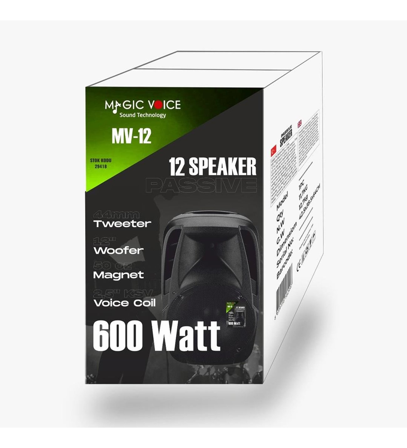 Magicvoice MV-12 600 Watt 12 İnç 2-Yollu Pasif Kabin Hoparlör