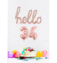 34 Yaş Doğum Günü Balonları - Hello 34 El Yazısı Rose Gold Renk Folyo Balon