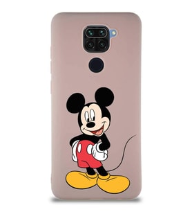 Xiaomi Redmi Note 9 Soft Premier Kapak Mickey Mouse-E Tasarımlı Silikon Kılıf - Pudra (Şeffaf)