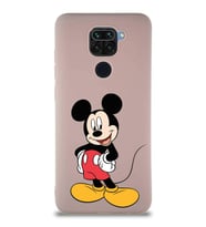 Xiaomi Redmi Note 9 Soft Premier Kapak Mickey Mouse-E Tasarımlı Silikon Kılıf - Pudra (Şeffaf)