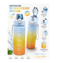 Motivasyon Su Matarası 1100 ML Zaman Çizelgeli Sızdırmaz Kilitli Taşıma İpli Spor Matara