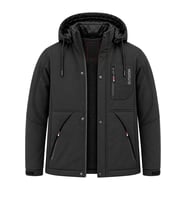 Erkek Siyah Kapüşonlu Kışlık Softshell Suya Dayanıklı Fermuarlı Cepli Outdoor Mont