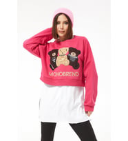 Sıfır Yaka Ayıcık Figürlü Sweat Koyu Pembe