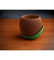 3D Baskı Küre Saksı - Kafes Dokulu İki Parçalı Dekoratif Saksı - Kahverengi-Yeşil