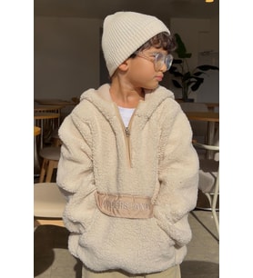 Reycan Kız Çocuk Peluş Sweatshirt Kapüşonlu Kanguru Cepli 5-8 Yaş, Taş