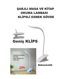 Şarj Edilebilir Klipsli Kitap Okuma Işığı 14 Led Kitap Arası Okuma 3 Modlu Işık Mandallı Lamba Masa