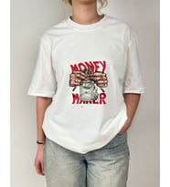 Money Maker Baskılı Oversize Bisiklet Yaka Unisex Tişört