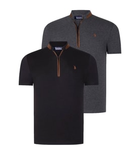 İKİLİ SET T8571 DEWBERRY FERMUARLI ERKEK T-SHIRT-ANTRASİT-SİYAH
