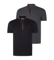 İKİLİ SET T8571 DEWBERRY FERMUARLI ERKEK T-SHIRT-ANTRASİT-SİYAH