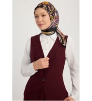 Schaless Çiçek Kozmosu - Lacivert - Aurora Desenli Janjan Eşarp - 90x90 Cm (Açık Pembe)