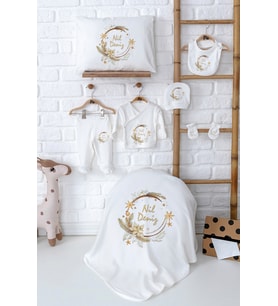 Pia Baby Premium İsmine Özel Yenidoğan Kız Bebek Hastane Çıkışı Zıbın Seti %100 Pamuk 5087-02 (Ekru)