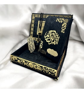 İsme Özel Siyah Kadife Kaplı Kutulu Kuranı Kerim Seti