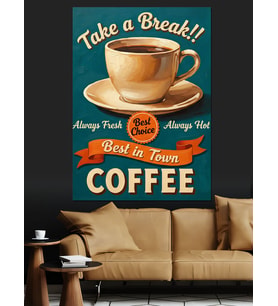 Kahve Molası Vintage Reklam Dekoratif Kanvas - Mdf Ahşap Tablo