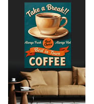 Kahve Molası Vintage Reklam Dekoratif Kanvas - Mdf Ahşap Tablo