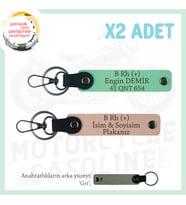Motor Severlere Özel İsim Plaka, B+ Kan Grubu Yazılı Özel Tasarım x2 Anahtarlık, Yavruağzı-Yeşil-Gr