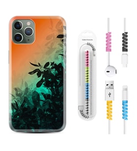 Apple iPhone 11 12 13 14 Pro Max Kılıf Kablo Koruma Spiral Silikon Güzel Çiçekler 1712