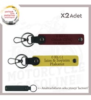 Motor Tutkunlarına, İsim Plaka ve 0 Rh (-) Kan Grubu Özel Üretim x2' li Anahtarlık, Sarı-Bordo-Laci (Çok Renkli)