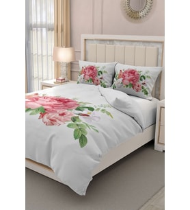 Çift Kişilik ( Lastikli Çarşaflı ) %100 Pamuk Saten Nevresim Takımı New Floral