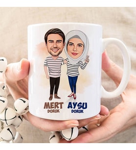 Kişiye Özel Her Zaman Omuz Omuza Sevgilim Karikatürlü Bardak