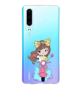 Huawei P30 Uyumlu Kapak Vespagirl Tasarımlı Şeffaf Silikon Kılıf