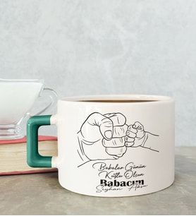 BK Gift Kişiye Özel Babalar Günü Tasarımlı Yeşil Kulplu Çay & Kahve Fincanı-8, Babaya Hediye, Babalar Günü Hediyesi