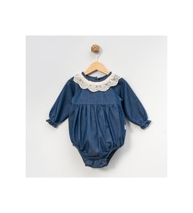 KIZ BEBEK YAKA DETAYLI TOKALI SLİPLİ TULUM (Koyu Mavi)