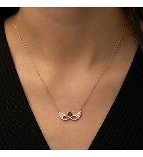 ?Gümüş Rose Kanatlı Sonsuz Kalp Kolye