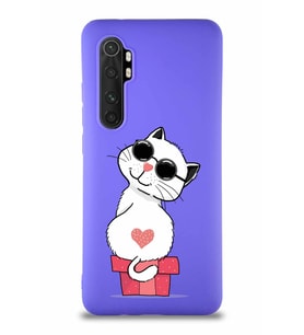 Xiaomi Mi Note 10 Lite Soft Premier Kapak Coolcat Tasarımlı Silikon Kılıf - Mor (Şeffaf)