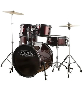 FOCUS FCP0803-WR 5 Parça (20B/10T/12T/14F/14S) Aksamlı & Zilli Bordo Akustik Davul Seti