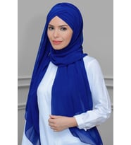 Saks Mavisi Pratik Hazır Geçmeli Bone Şal Şifon Kendinden Boneli Üç Bantlı 1451_24