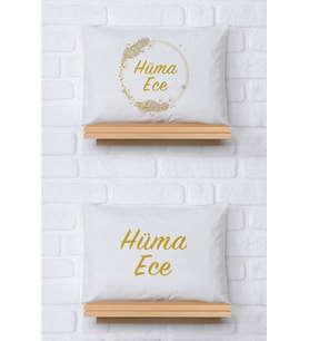 Pia Baby Premium %100 Pamuk İkili İsim Yazılı Kız Bebek Yastık Kılıfı – 35x45 cm Organik Baskı 5064-13 (Ekru)