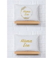 Pia Baby Premium %100 Pamuk İkili İsim Yazılı Kız Bebek Yastık Kılıfı – 35x45 cm Organik Baskı 5064-13 (Ekru)