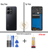 Infinix Hot 30 Siyah Uyumlu Orta Kasa + Yapıştırıcı ve Vida Seti Full Kasa Kapak Gövde Housing