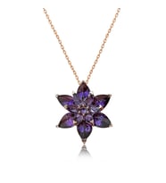 Gümüş Rose Mor Lotus Çiçeği Kolye