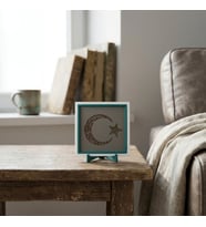 Kelime-i Tevhid Yazılı Hilal Tasarımlı Masaüstü Aksesuarı, Modern ve Estetik Mini Dekor 10x10 cm