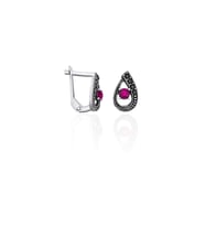 Kök Yakut Taşlı Gümüş Küpe Damla Markazit Gümüş Küpe 925 Ayar ST091 (Pembe)