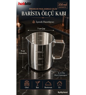 ByMyHand Premium Paslanmaz Çelik Ölçü Kabı Karıştırma Kabı Sütlük Süt Potu Barista Ölçü Kabı 350 Ml