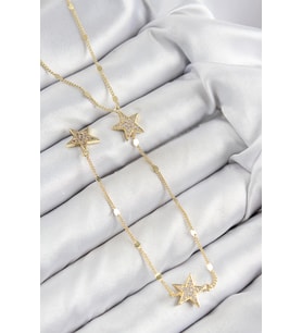 Pirinç Zirkon Taşlı Yıldız Model Gold Renk Y Kolye (Karışık)
