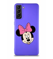 Samsung Galaxy S21 Plus Soft Premier Kapak Minnie Mouse-C Tasarımlı Silikon Kılıf - Mor (Şeffaf)