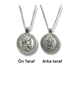 Marcus Aurelius ve Sezar Figürlü Roma Para Kolye-Çift Taraflı-1 Adet – 60 cm Zincirli Metal Kolye (Gümüş)