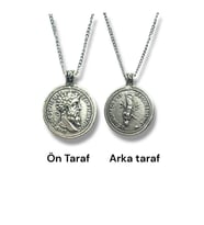 Marcus Aurelius ve Sezar Figürlü Roma Para Kolye-Çift Taraflı-1 Adet – 60 cm Zincirli Metal Kolye (Gümüş)