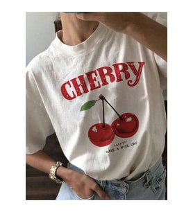 Unisex Happy Cherry Tasarım Basklı Tshirt (A.Beyaz)