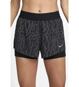 Nike Swift Dri Fit Mid-Rise 2-İn-1 Printed Womens Running Short Taytlı Reflektörlü Kadın Koşu Taytı Koyu Gri